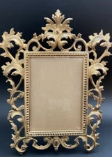 Antique (?) Rococo Ornate Cast Metal Easel Picture Frame 12.5"T, 5x7Picture