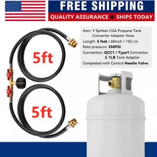 5 Feet 2 ways Propane Adapter Hose LP Tank 1lb-20lb Converter For QCC1 Gas Grill