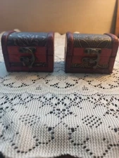 2 Latching Trinket Treasure Box Decorative Rustic Distressed Wood Floral Pattern