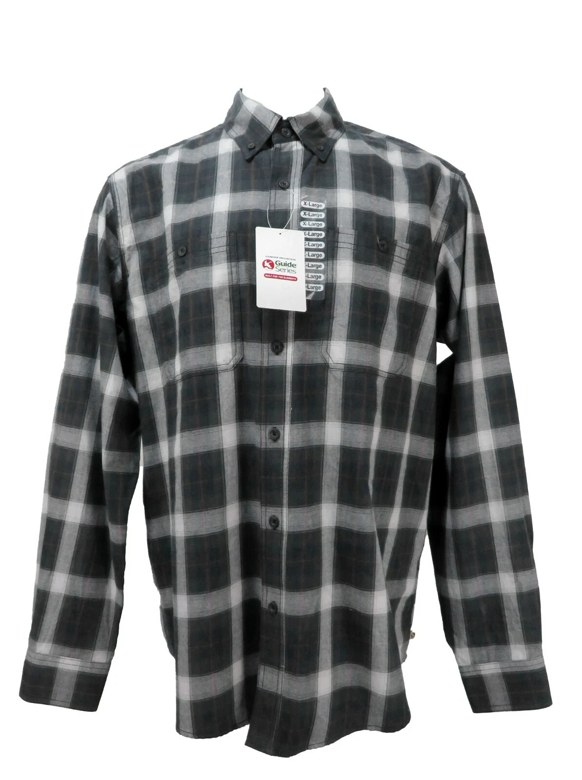 Gander Mountain Men's XL Black Gray Plaid Cotton Button Down Shirt New