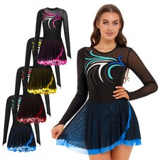 Womens Leotard Long Sleeve Dancewear Holiday Dress Party Ballet Performance