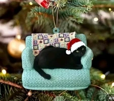 Charming Black Cat Christmas Tree Ornament - 2D Flat Acrylic Holiday Pendant - 