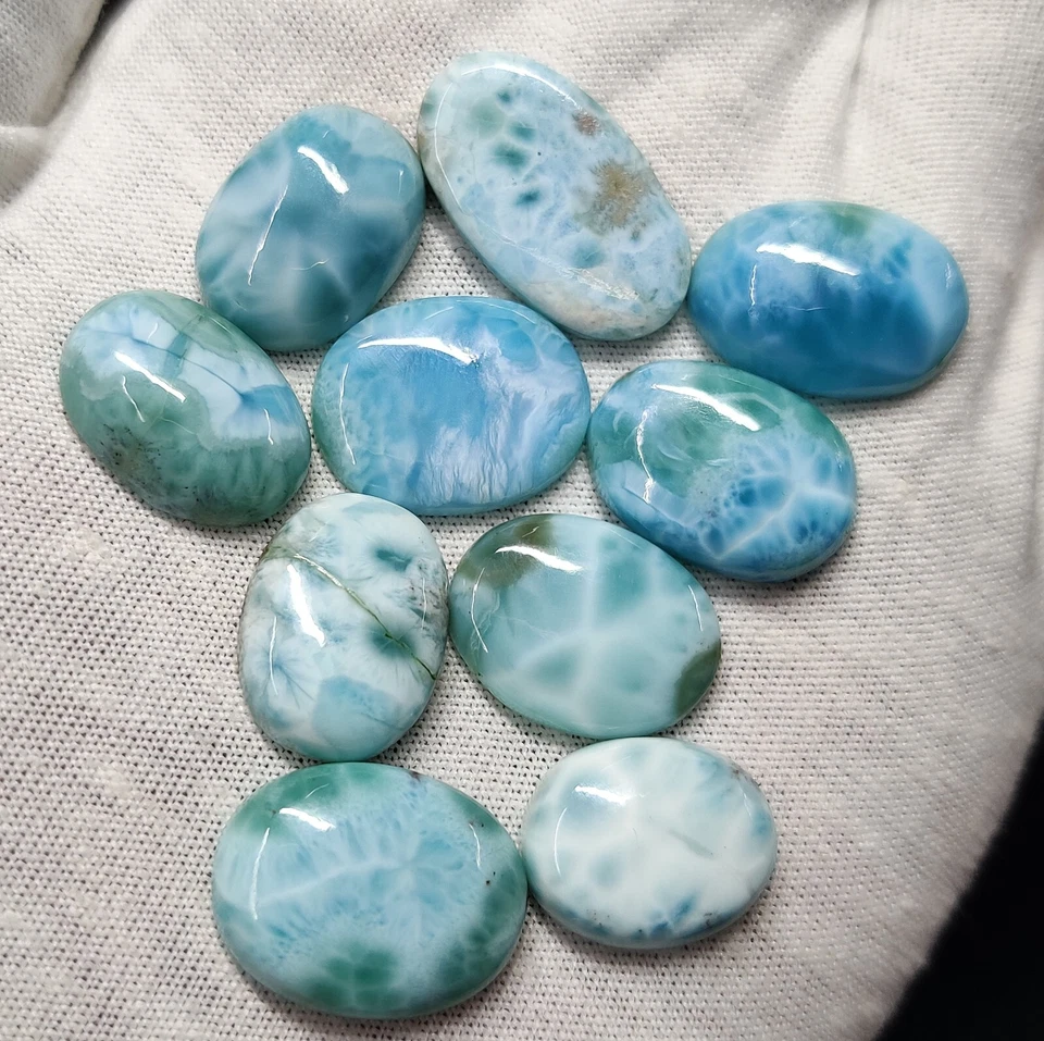 Piedra preciosa Larimar azul natural cabujón forma ovalada piedra preciosa de pectolita 120 quilates Foto 3 de 4