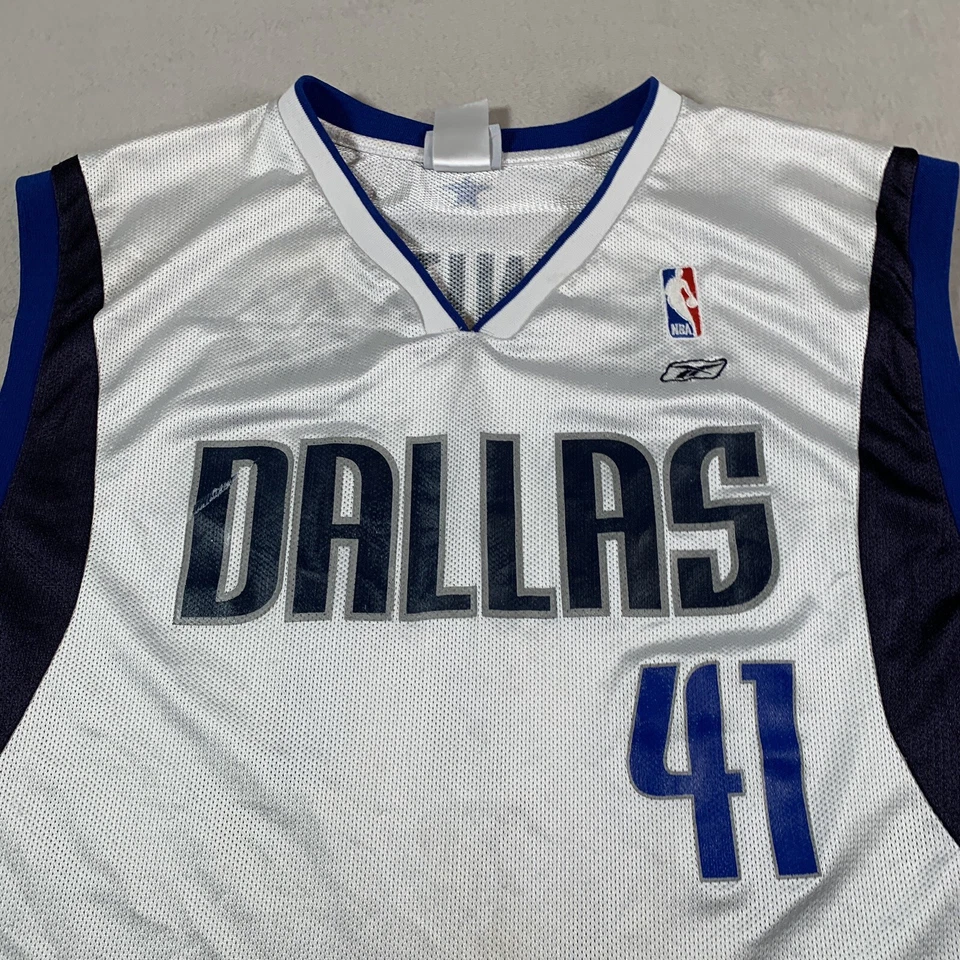 Camiseta para hombre Dirk Nowitzki Dallas Mavericks XL blanca Reebok vintage #41 NBA Foto 3 de 4