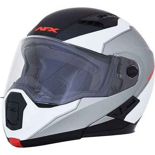 Casco Moto Modulare Omologato Afx FX-111 Doppia Visiera Voyage Nero Bianco tg.L