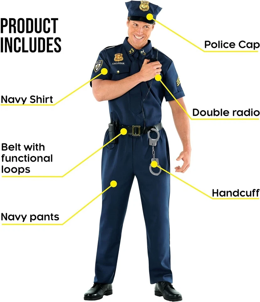 Disfraz de oficial de policía para hombre uniforme de policía de patrulla para adulto + accesorios para sombrero M - 2XL Foto 2 de 4
