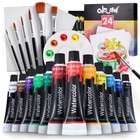Colorful Kids Watercolor Paint Set – 24 Colors Watercolor Paint Tubes with 6 Bru