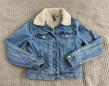 Divided By H&m Womens Denim Jacket Sherpa Lined Blue Size 6 Full Zip