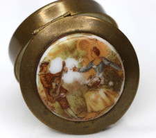 Fragonard Courting Couple Porcelain and Brass Pill Snuff Box