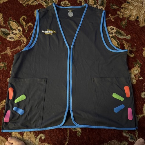Walmart Associate Zip Front Uniform Work Vest Gray w/ Blue Trim Multicolor Logo