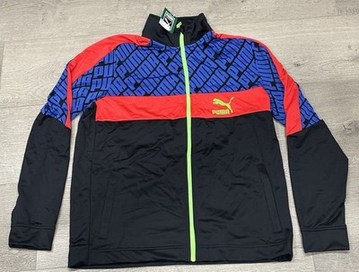 Puma Track Jacket Mens L Full Zip Black Blue Red Neon Logo Athletic New w/Tags