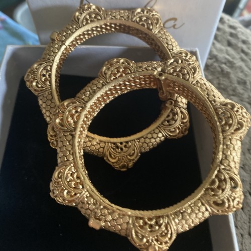 New Kalaa Bracelets Gold Tone Set Of 2 South Indian Style Bangles