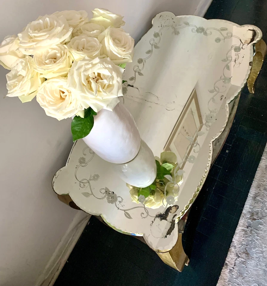 MESA DE CENTRO FRANCESA DORADA CON ESPEJO AÑOS 40 VINTAGE Foto 4 de 4