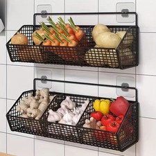 Wall Mounted Kitchen Storage Basket Metal Wire Spices Garlic Onions Vegetables
