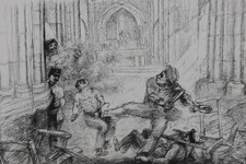 Lucien-Philippe MORETTI : Bagarre au château, LITHOGRAPHIE Originale signé, 1984