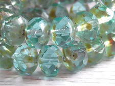 10 - 9x6mm CZECH PALE AQUA MARINE BLUE PICASSO FACETED FP RONDELLE GLASS BEADS