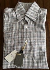 295 Canali Blue Check Cotton Button Up Sport Shirt Made in Italy Mens Medium