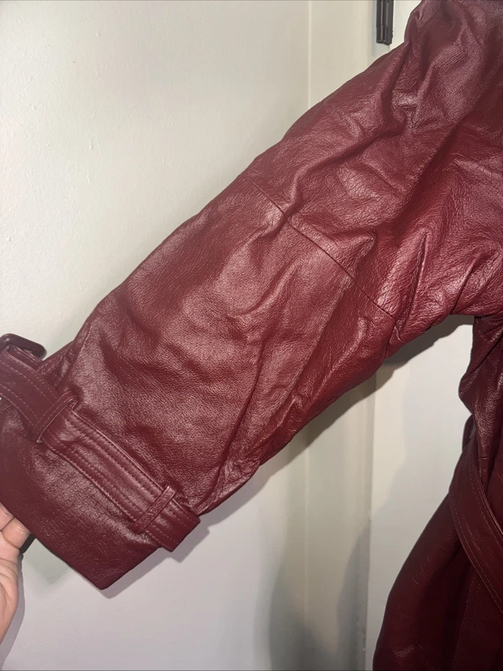 Vtg 90s Y2k Phase 2 Plus Sz 2x 3x Burgundy Leather Fur Lined Trench Coat NWT - Image 4 of 4