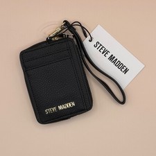 Steve Madden Bpipper Black Card Case Wristlet Wallet Zip Around New