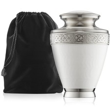 Adult Cremation Urn - White and Silver
