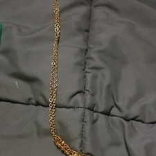 Gold Tone Chain Necklace Oval Floral Porcelai...