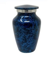 Small Mini Keepsake Cremation Urn for Human Ashes, Blue with Velvet bag