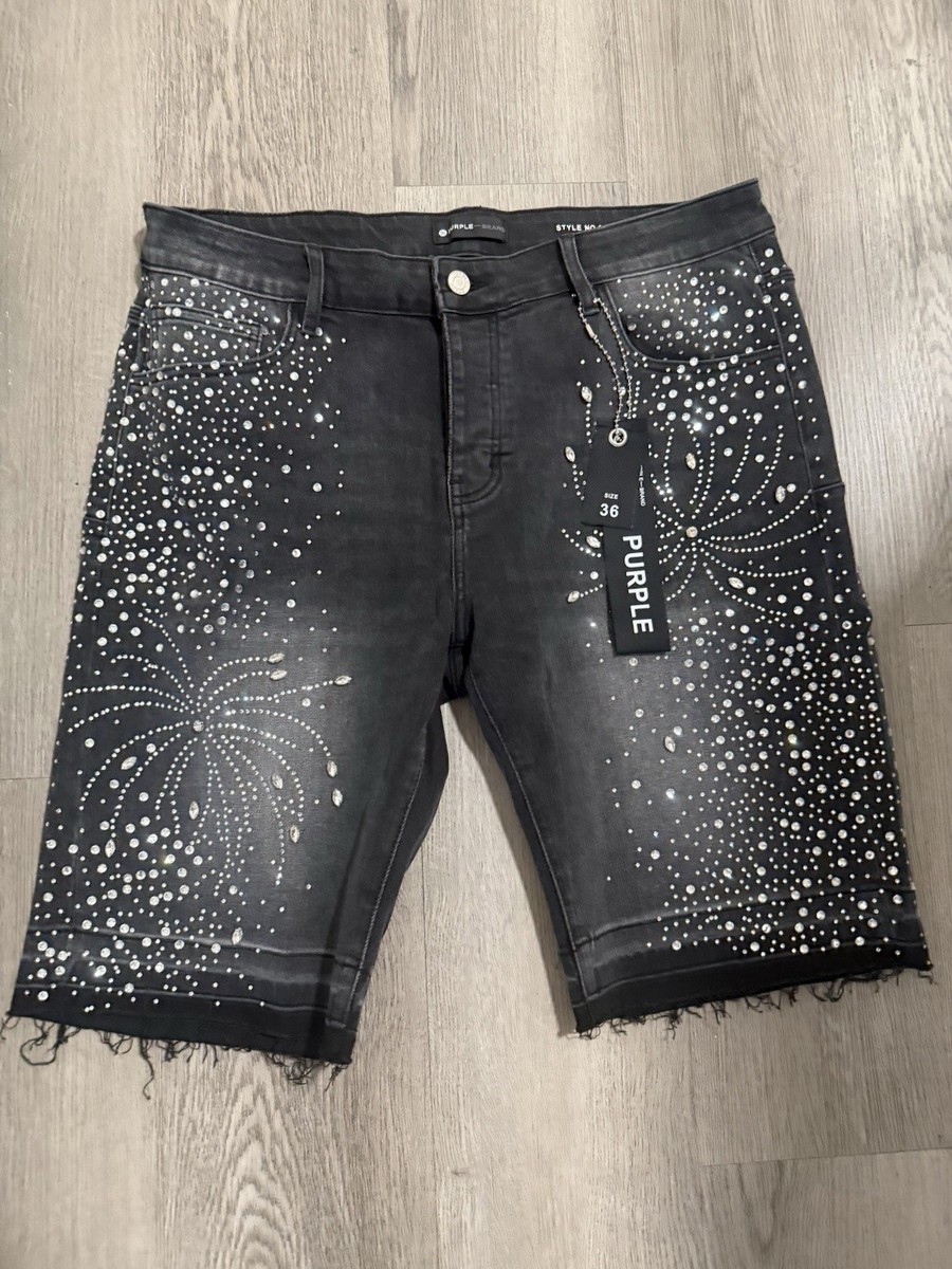 Purple Brand Black Rhinestone Denim Shorts Size 36 Designer