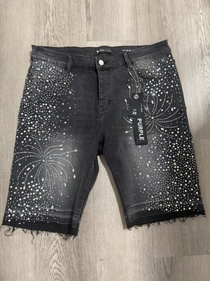 Purple Brand Black Rhinestone Denim Shorts Size 36 Designer