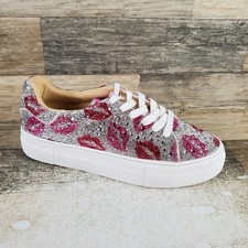 Betsey Johnson Sidny Womens Platform Shoes Sz 9 M Sparkling Pink Red Sneakers