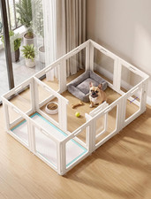 Clear Acrylic Indoor Dog Playpen, 24" H 12-Panel with 2 Doors, White Split Potty