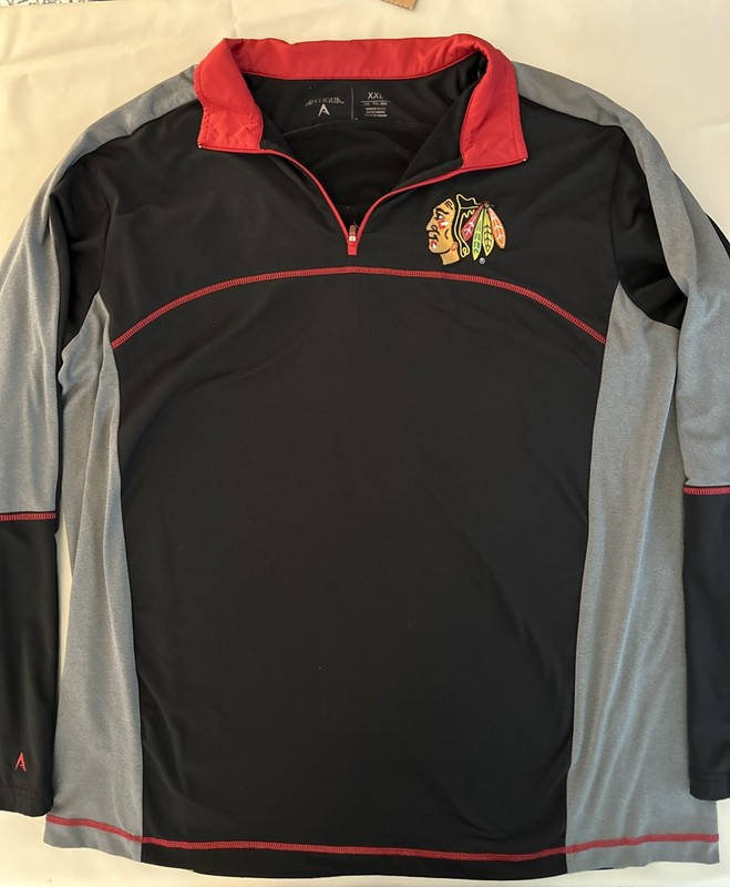 NHL Chicago Blackhawks Men's XXL 1/4 Zip Lightweight Pullover Shirt Black/Gray