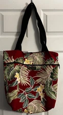 NEW Island Aloha Wear Hawaii Red Tropical Fabric 16 x 14” Tote Bag w Zip Pockets