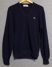 Vintage Izod Lacoste Sweater Mens Large L Blue V Neck Knit Crocodile Logo