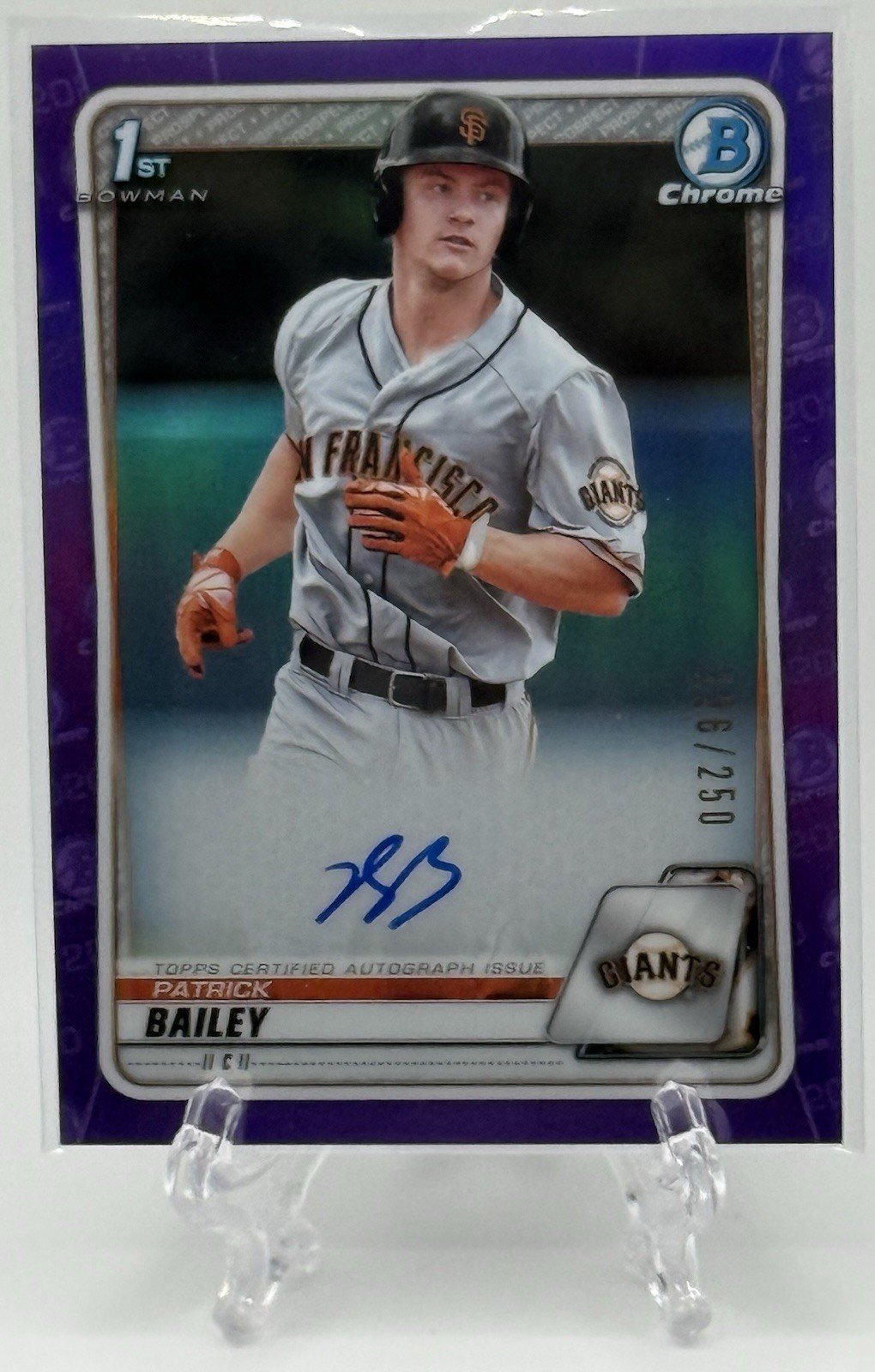 Patrick Bailey 2020 Bowman Draft Chrome Purple 1st Refractor Auto /250! Giants