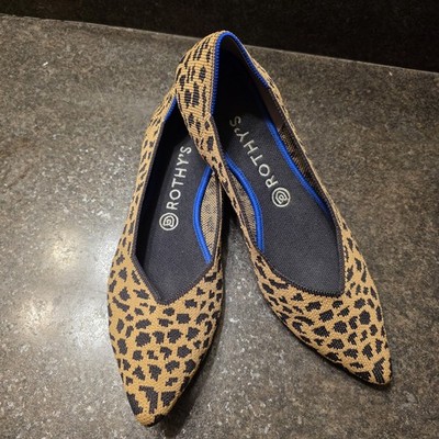 Sz 10W ROTHY S The Point Leopard Cheetah Animal Print Pointed Ballet Flat Shoes 