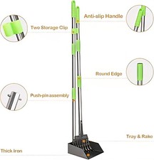Pooper Scooper Dog Pooper Scooper Long Handle Stainless Metal Tray and Rake for