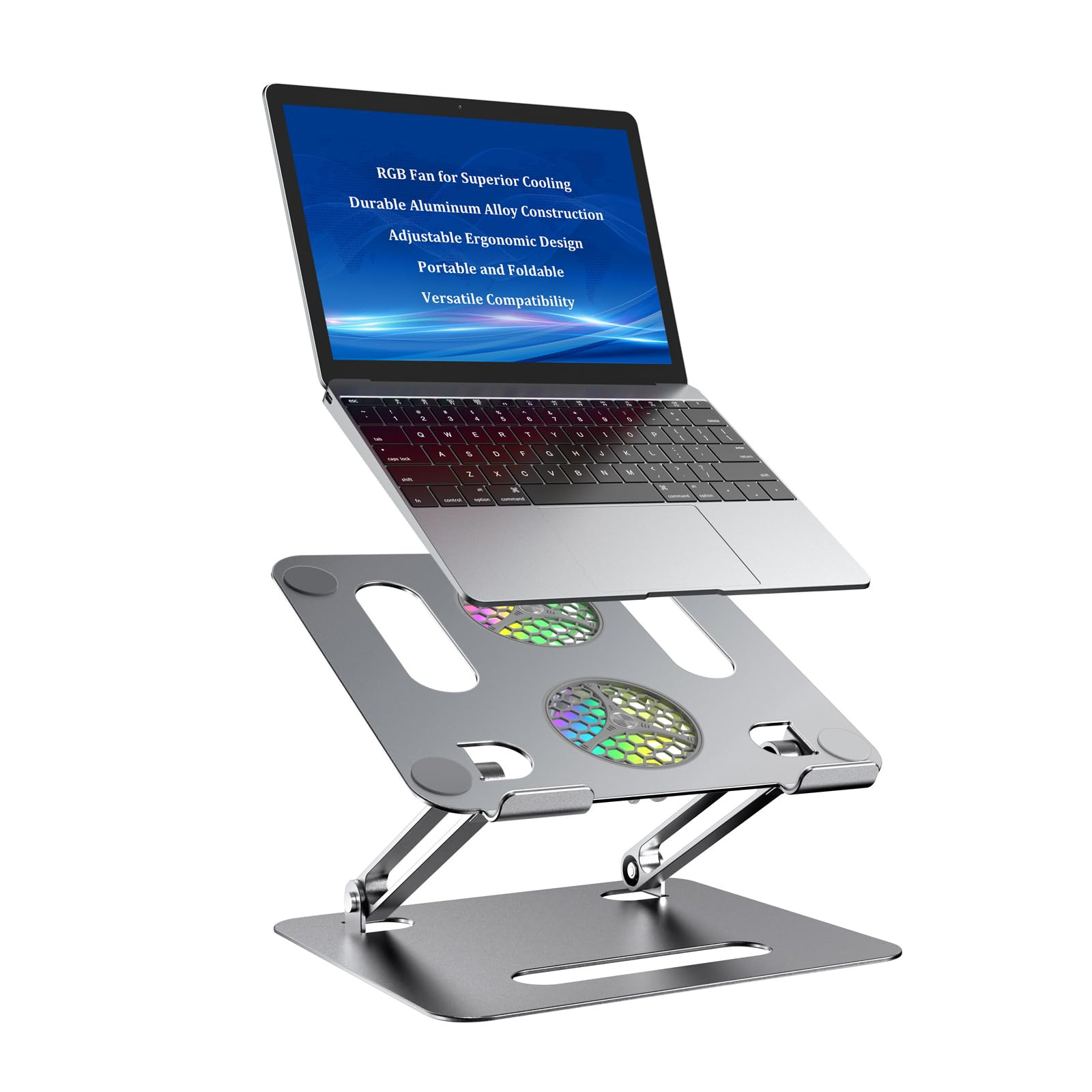 Soporte Ergonómico Plegable para Portátil con Ventilador Enfriador RGB, Aleación de Aluminio Ajustable...