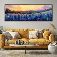 Bluebonnet Landscape Canvas Texas Panoramic Framed Extra Large Wall Art