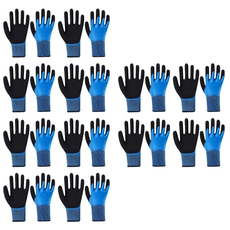12 Pairs Waterproof Breathable Gloves Work Gloves Double Latex Coated Gloves