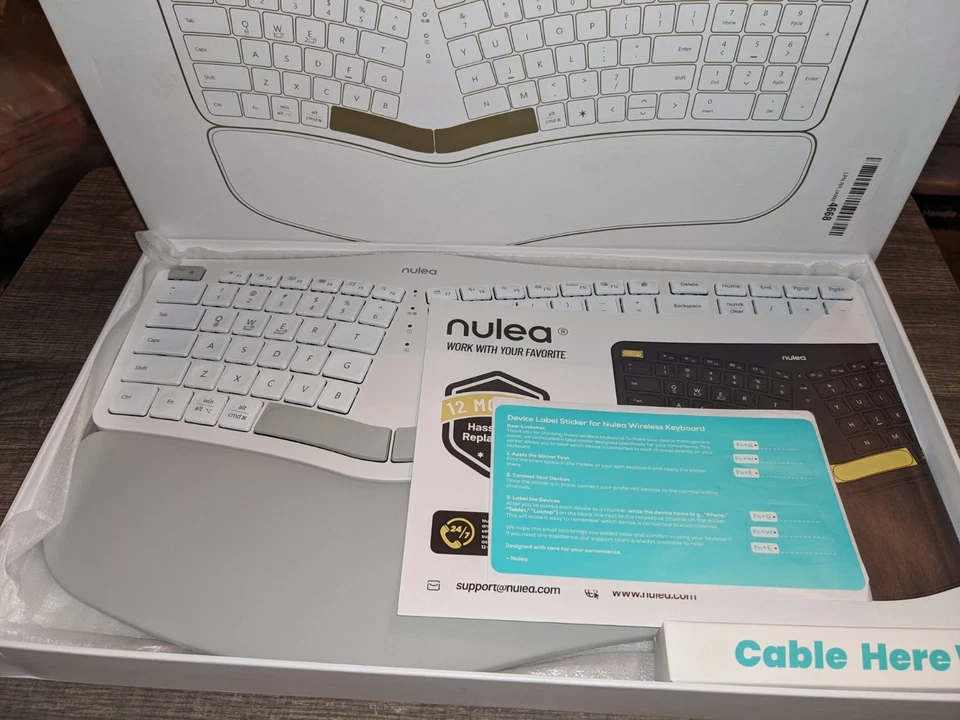 Nulea RT05 Wireless Ergonomic Split Keyboard with Wrist Rest, White - Image 2 of 4