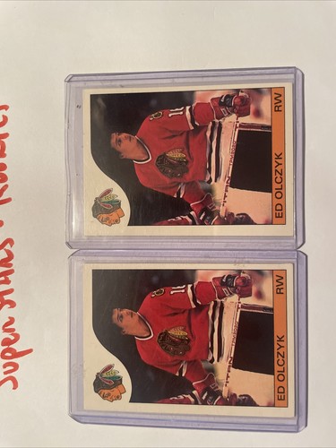 1985 O-Pee-Chee Hockey Rookie RC Chicago Blackhawks #86 - Ed Olczyk X 2 - Picture 2 of 3