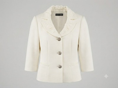 Vintage Gerry Weber White Blazer Jacket Elegant Ruffled Collar Tailored UK 16 