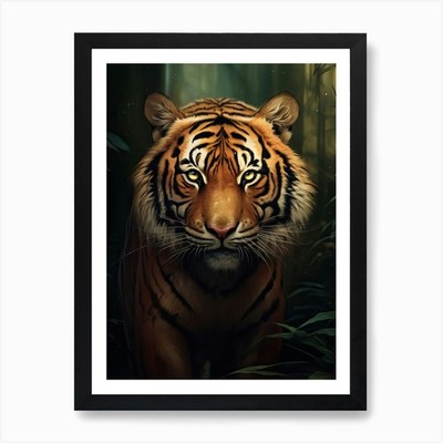 Tiger Kunst im digitalen Kunststil 3 Bogen gerahmtes Wandbild Poster Leinwanddruck Bild