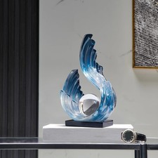 Blue Gradient Abstract Resin Sculpture with Crystal Ball, 26cm Modern Art Decora