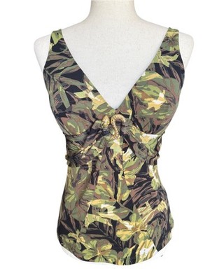 Cache Retro Vtg Green Tropical Snake Resort Sleeveless Tank Top Size L Large