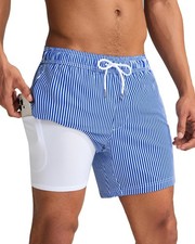 Mens Swim Trunks with Compression Liner 5 Inch, Quick Dry Bathing Suit with Z...