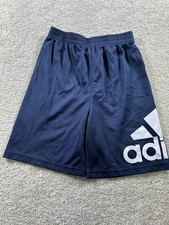 Adidas Shorts Boys 6 Navy Blue Logo Athletic Mesh Elastic Waist Polyester