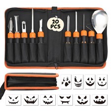 HAUSHOF 20PCS Halloween Pumpkin Carving Kit Professional Carving Knives Stencils