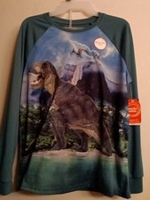 Boy's Dinosaur Pajamas 2-Piece Long Sleeve Fleece Pant T-Rex PJ XL 14-16 HUS NT