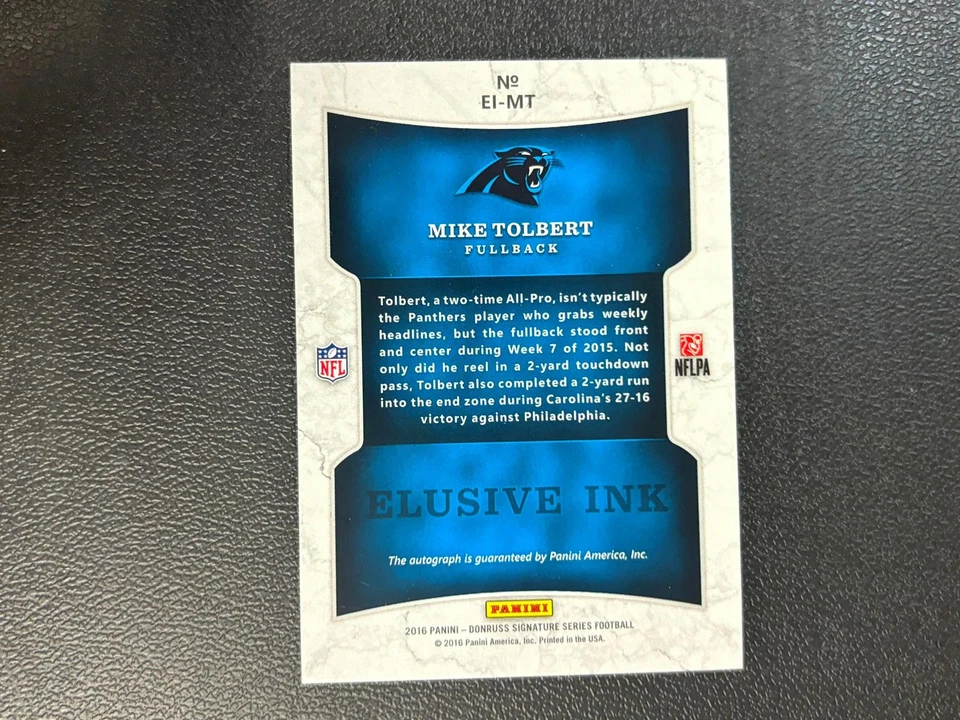 Mike Tolbert 2016 Donruss Signatures Auto Autograph Carolina Panthers E27 - Image 2 of 2